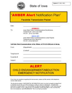 Updated[removed] #121  State of Iowa “AMBER Alert Notification Plan” Facsimile Transmission Packet