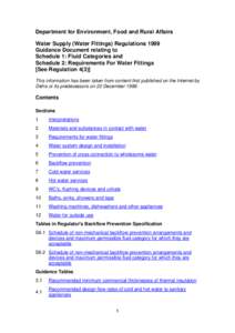Department for Environment, Food and Rural Affairs Water Supply (Water Fittings) Regulations 1999 Guidance Document relating to