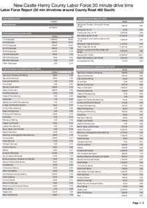 New Castle-Henry County Labor Force 30 minute drive time Labor Force Report (30 min drivetime around County Road 400 South) Total Establishments    Total Employees by Major SIC (2010)