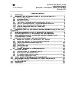 Communicable Disease Control Immunization Program Section IV– Administration of Biological Products December[removed]TABLE OF CONTENTS