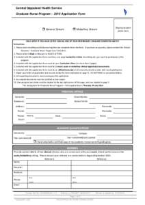 Central Gippsland Health Service Graduate Nurse Program – 2015 Application Form  General Stream  Staple passport