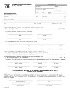 MARYLAND FORM 130  REQUEST FOR CERTIFICATION