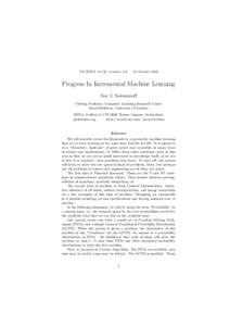 TR IDSIA–16–03, revision 2.0;  30 October 2003 Progress In Incremental Machine Learning Ray J. Solomonoff