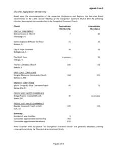 Agenda Item 9 Churches Applying for Membership Based upon the recommendation of the respective Conferences and Regions, the Executive Board recommends to the 130th Annual Meeting of the Evangelical Covenant Church that t