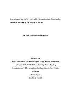 Psychological Aspects of Post-Conflict Reconstruction: Transforming Mindsets: The Case of the Gacaca in Rwanda