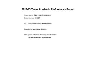 [removed]Texas Academic Performance Report District Name: IDEA PUBLIC SCHOOLS District Number: [removed]Accountability Rating: Met Standard