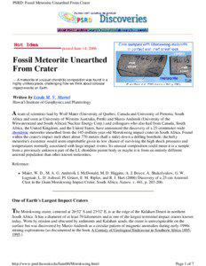 Meteorite / Geomorphology / Morokweng crater / Impact event / Chondrite / H chondrite / Impact crater / L chondrite / Nininger Meteorite Award / Meteorite types / Astronomy / Planetary science