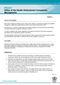 POLICY Office of the Health Ombudsman Complaints Management PL 2013/## Version No. 1.0