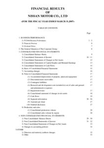 FINANCIAL RESULTS OF NISSAN MOTOR CO., LTD <FOR THE FISCAL YEAR ENDED MARCH 31,2007> TABLE OF CONTENTS Page