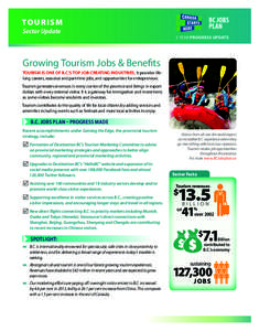  TOURISM Sector Update  YEAR PROGRESS UPDATE  Growing Tourism Jobs & Benefits