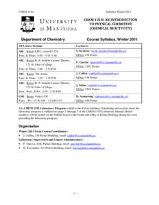 CHEM[removed]Syllabus Winter 2011 CHEM 1310: AN INTRODUCTION TO PHYSICAL CHEMISTRY