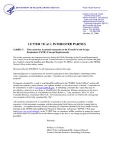 Letter to All Interested Parties: Time extension to submit comments on the Closed-Circuit Escape Repirators (CCER) Concept Requirements