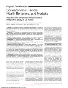 Original Contributions  Socioeconomic Factors, Health Behaviors, and Mortality Results From a Nationally Representative Prospective Study of US Adults