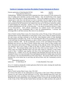 Southern Campaign American Revolution Pension Statements & Rosters Pension application of John Brasfield W5941 Sally fn41NC Transcribed by Will Graves[removed]