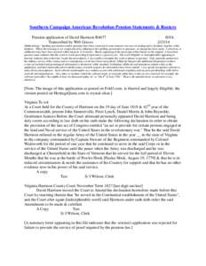 Southern Campaign American Revolution Pension Statements & Rosters Pension application of David Harrison R4677 Transcribed by Will Graves f6VA[removed]