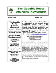 1  The Gogebic Roots Quarterly Newsletter Volume 3 Issue 1