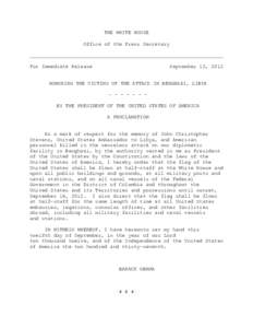 THE WHITE HOUSE Office of the Press Secretary For Immediate Release  September 12, 2012