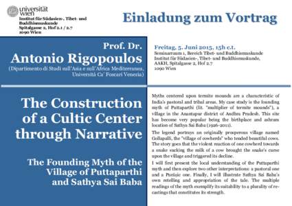 Institut für Südasien-, Tibet- und Buddhismuskunde Spitalgasse 2, HofWien  Einladung zum Vortrag