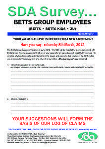 SDA Survey... BETTS GROUP EMPLOYEES (BETTS • BETTS KIDS • ZU)