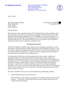 U.S. Department of Labor  Office of Labor-Management Standards New York District Office 201 Varick Street, Suite 878 New York, NY 10014