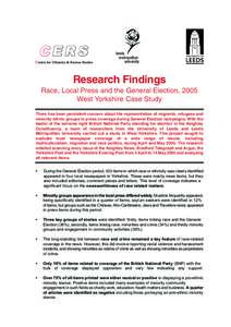 leeds metropolitan university Research Findings Race, Local Press and the General Election, 2005