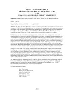 Miles City Proposed Resource Management Plan and Final Environmental Impact Statement