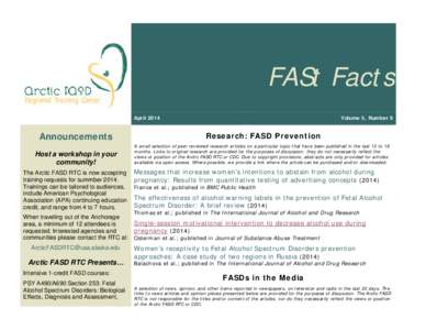 FASt Facts April 2014 Announcements Host a workshop in your community!