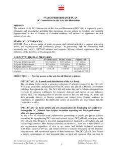 FY 2012 PERFORMANCE PLAN DC Commission on the Arts and Humanities MISSION The mission of the DC Commission on the Arts and Humanities (DCCAH) is to provide grants, programs and educational activities that encourage diver