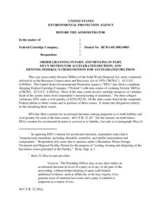 Order Granting In Part, And Denying In Part, EPA's Motion For Accelerated Decision, And Denying Federal's Cross-Motion For Accelerated Decision