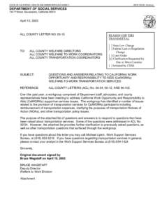 STATE OF CALIFORNIA - HEALTH AND HUMAN SERVICES AGENCY  GRAY DAVIS, Governor DEPARTMENT OF SOCIAL SERVICES 744 P Street, Sacramento, California 95814