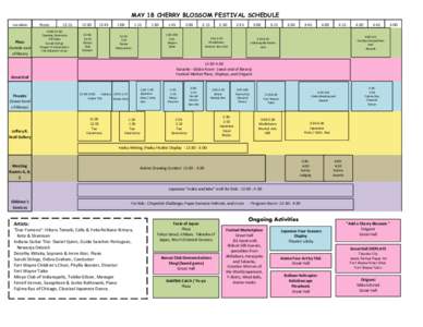 MAY 18 CHERRY BLOSSOM FESTIVAL SCHEDULE Location Plaza     Outside east  of library