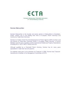 ECTA European Communities Trade Mark Association th 27 Annual Meeting in Killarney  Norman MacLachlan