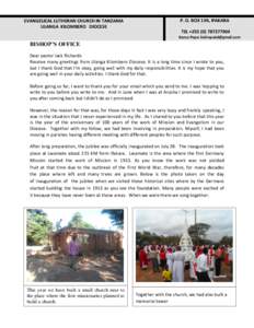 EVANGELICAL LUTHERAN CHURCH IN TANZANIA ULANGA KILOMBERO DIOCESE P. O. BOX 194, IFAKARA TEL +[removed] Barua Pepe: [removed]