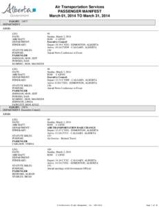 Treasury Board and Finance - Air Transportation Service - Flight Manifest for March 2014