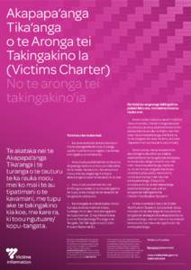 Akapapa‘anga Tika‘anga o te Aronga tei Takingakino Ia (Victims Charter) No te aronga tei