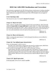 IEEE Std[removed]Clarifications  IEEE Std[removed]Clarifications and Corrections This document is maintained by the STIL Working Group to clarify points of confusion identified by users of[removed]These clarific