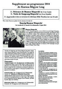 Supplément au programme 2014 de Karma Migyur Ling 1 - Présence de Shamar Rinpoché du 13 au 15 juin