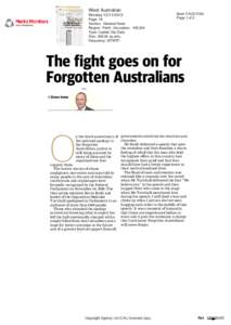 West Australian Monday[removed]The fight goes on for Aus Forgotten Australians ■ Steve Irons