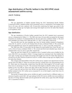 Age distribution of Pacific halibut in the 2012 IPHC stock assessment setline survey Joan E. Forsberg Abstract The age distribution of halibut sampled during the 2012 International Pacific Halibut