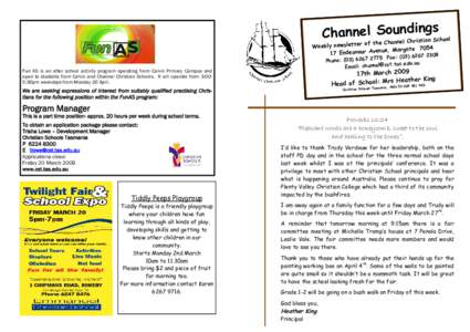 ings Channel SChoanunenl d Christian School of the Weekly newsletter