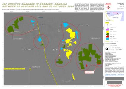 This map illustrates areas of IDP changes within the area of Bossaso, Somalia occurring between 02 October 2012 and 20 October 2014, and as seen by the WorldView-2 and WorldView-3 satellites. UNOSAT analysis revealed one