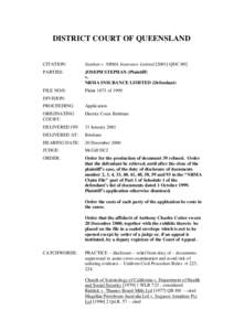 DISTRICT COURT OF QUEENSLAND  CITATION: Stephan v. NRMA Insurance LimitedQDC 002