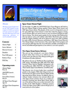 The Edge of Space  Vol 1., Nov[removed]ASU/NASA Space Grant Newsletter Mission