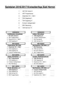 SpielplanKreisoberliga Süd Herren 1 SG TUS Lübeck II  2