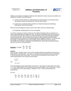 The Mathematics 11 Competency Test Addition and Subtraction of Fractions