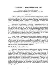 Why and How We Should Ban Class-Action Bans Conference on “The Future of Arbitration” George Washington University Law School, March 17-18, 2011