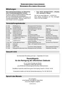 GEMEINDEVERWALTUNGSVERBUND RÜNENBERG-KILCHBERG-ZEGLINGEN Mitteilungen Neue Gemeindeschreiberin von Rünenberg/ neue Verwaltungsangestellte Verbund