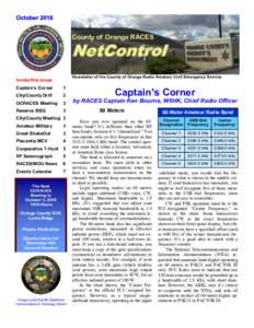 County of Orange RACES  NetControl Newsletter of the County of Orange Radio Amateur Civil Emergency Service  Inside this issue: