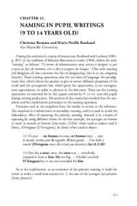 CHAPTER 12.  NAMING IN PUPIL WRITINGS (9 TO 14 YEARS OLD) Christina Romain and Marie-Noëlle Roubaud Aix-Marseille University