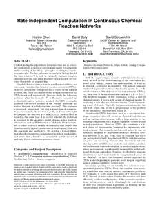 Rate-Independent Computation in Continuous Chemical Reaction Networks Ho-Lin Chen David Doty
